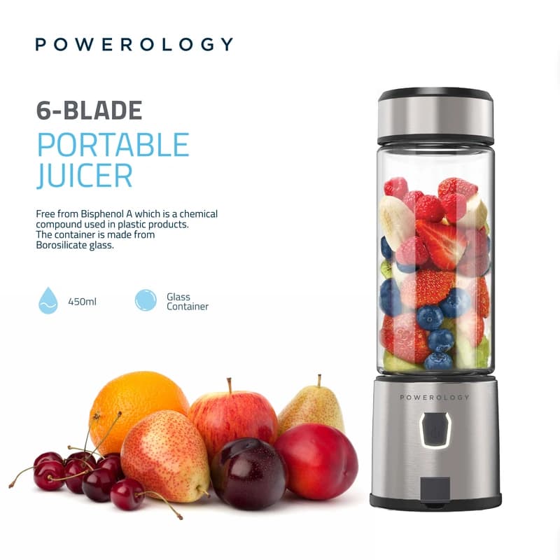 مخلوط‌کن قابل حمل شارژی پاورولوژی Powerology Portable Juicer P6BPJBK — تصویر ۳