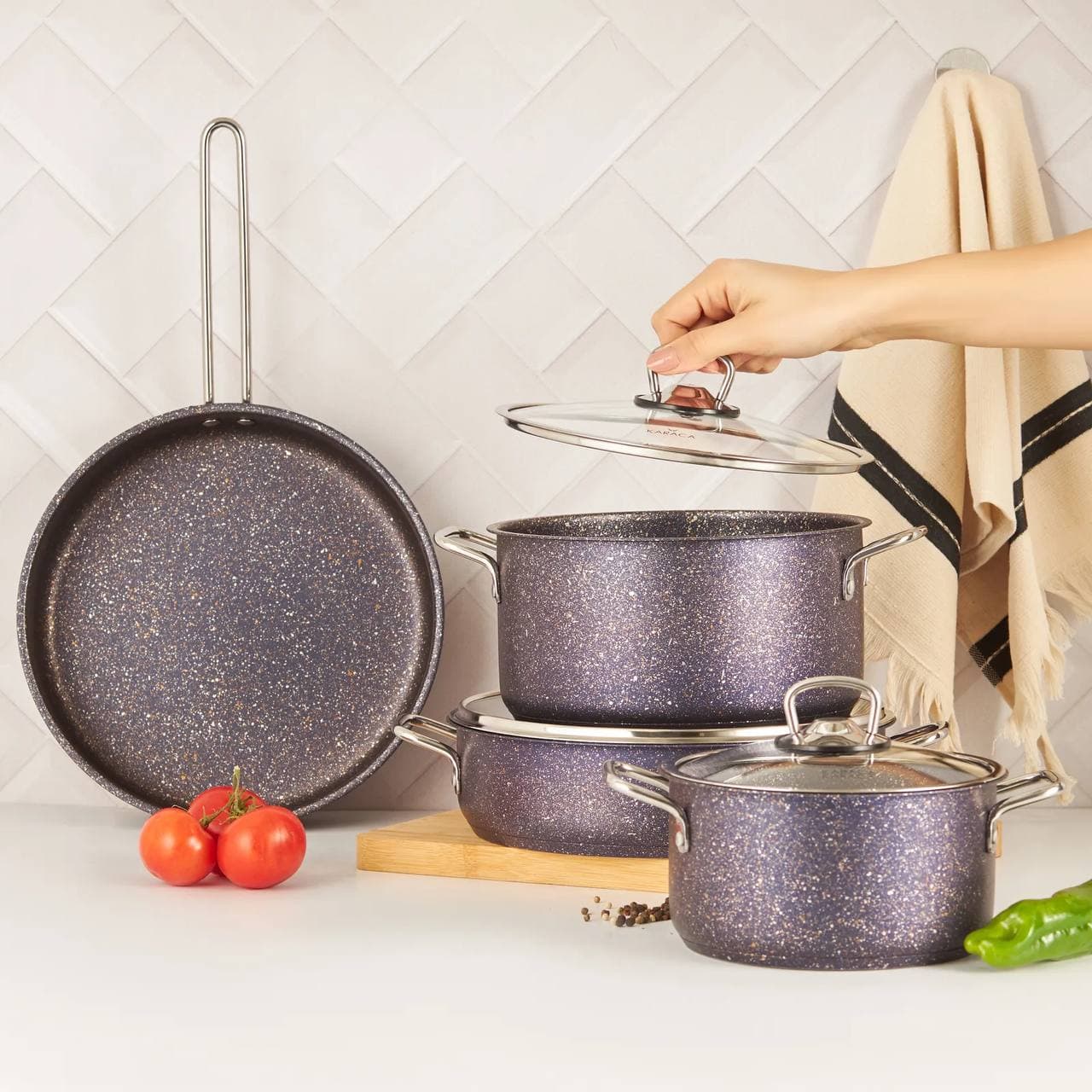 ست قابلمه کاراجا مدل Biogranit Steel Plus بنفش — تصویر ۳