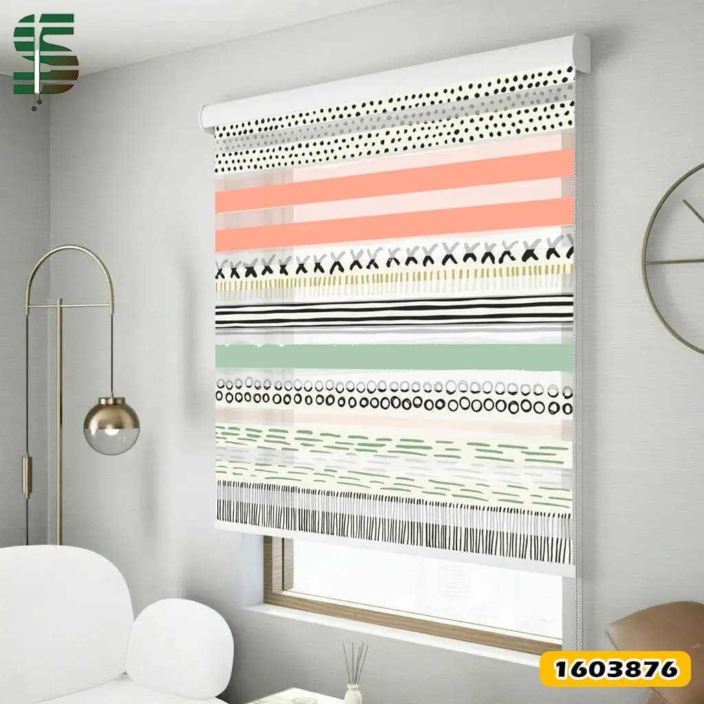 پرده زبرا طرح دار کد 1603876 مدل ریتم هندسی