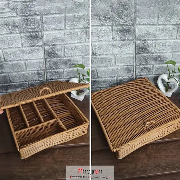 جعبه پذیرایی و تی بگ حصیری ارغوان بافی دسته چوبی کد KG05