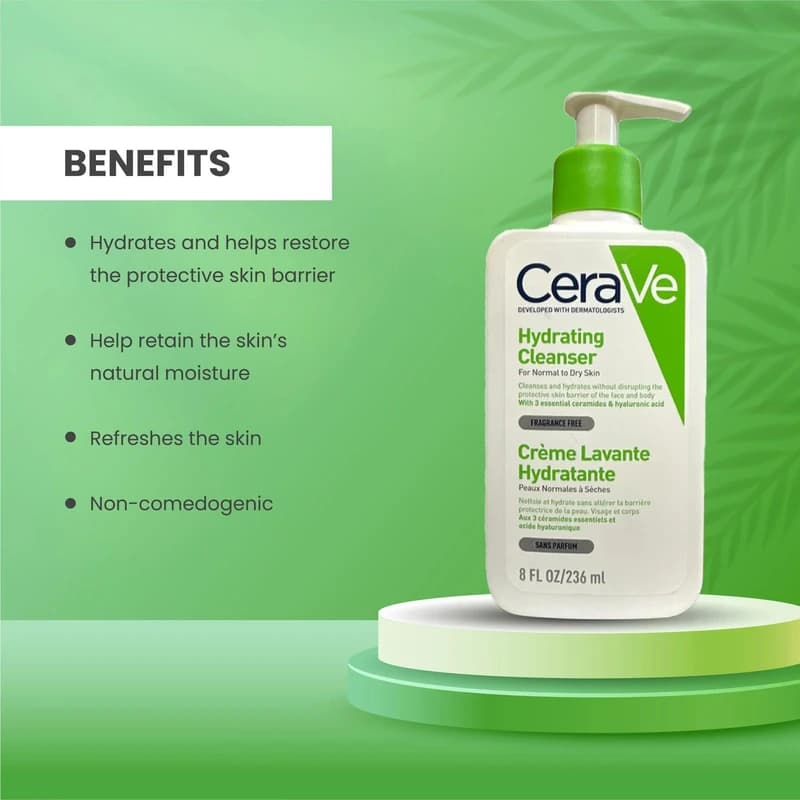 شوینده آبرسان سراوی مناسب پوست نرمال تا خشک CeraVe Hydrating Cleanser | حجم ۲۳۶ میلی‌لیتر — تصویر ۴
