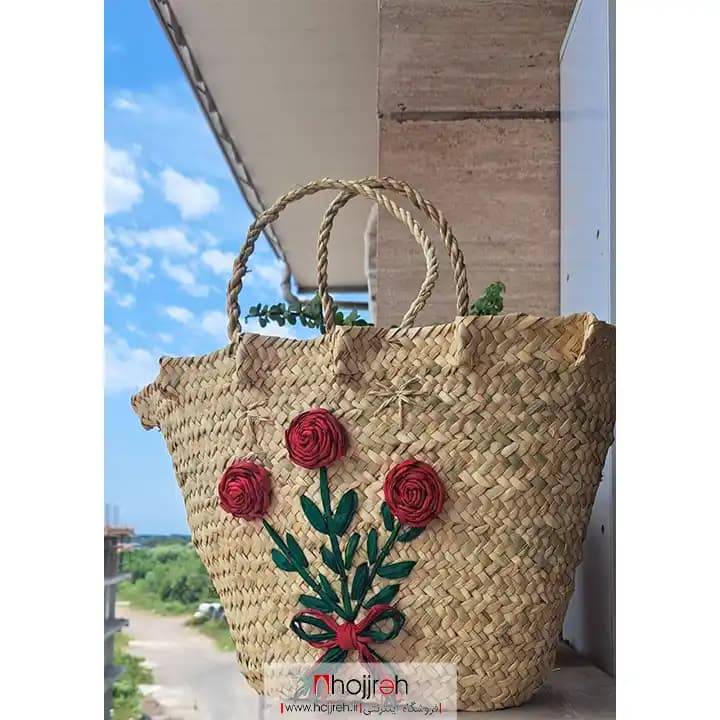 ساک حصیری گل دار بزرگ کد SNV169