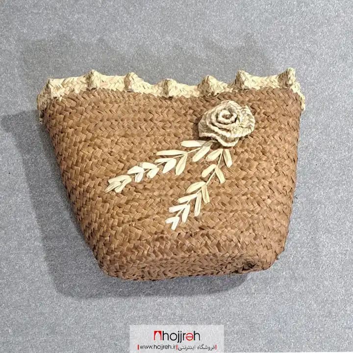 ساک حصیری سایز بزرگ قهوه ای گل دار کد SNV157