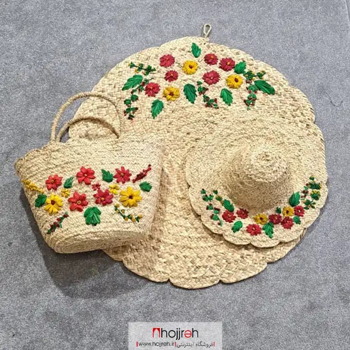 ست سفره و ساک و کلاه حصیری گلدار کد SNV141