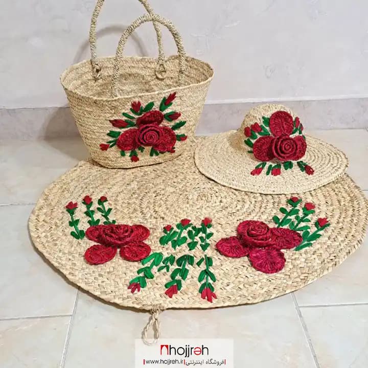 ست 3 عددی ساک ، سفره و کلاه حصیری گل دار کد SNV114