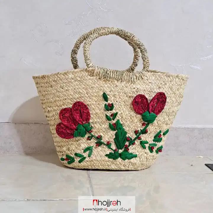 ساک حصیری سایز بزرگ دسته گرد گل دار کد SNV112