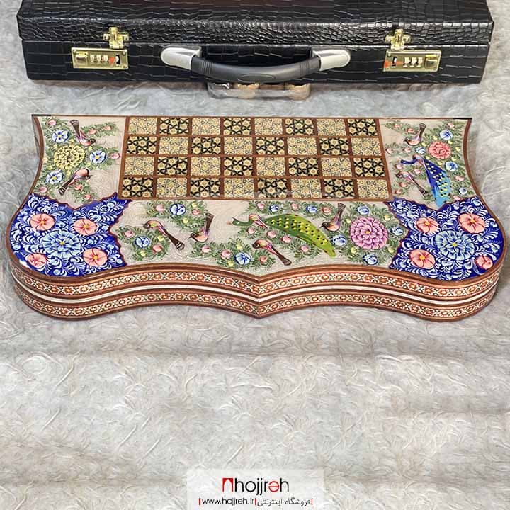 تخته نرد و شطرنج خاتم دالبری طرح نقاشی گل و مرغ صدفی کد TNS578