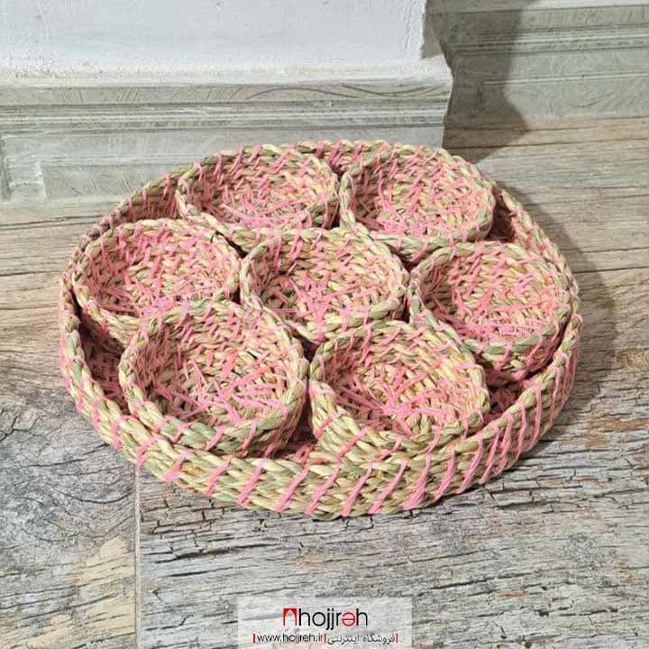 سفره هفت سین حصیری عید نوروز سینی دار سایز ۳۴ سانت صورتی کد SNV32