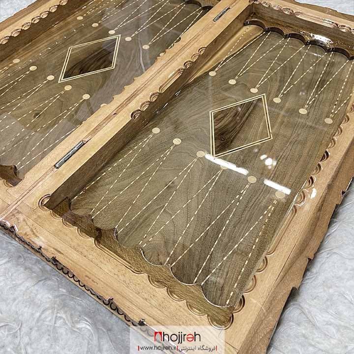 تخته نرد و شطرنج چوب گردو منبت کاری دور خفاشی طرح لوزی کد TNS610 — تصویر ۴