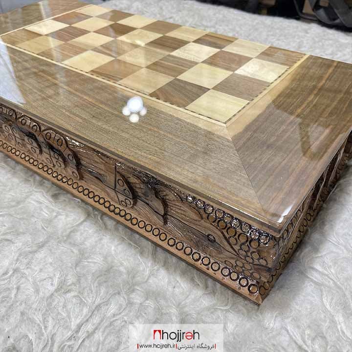 تخته نرد و شطرنج چوب گردو منبت کاری دور خفاشی طرح لوزی کد TNS610