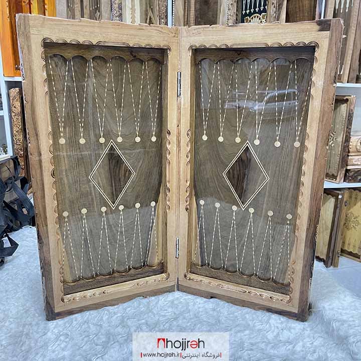 تخته نرد و شطرنج چوب گردو منبت کاری دور خفاشی طرح لوزی کد TNS610 — تصویر ۲