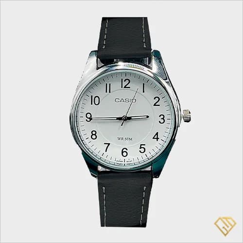 ساعت مچی مردانه کاسیو مدل MTP-B160L-1B2 | صفحه سفید، بند چرمی مشکی | شب نما و ضد آب