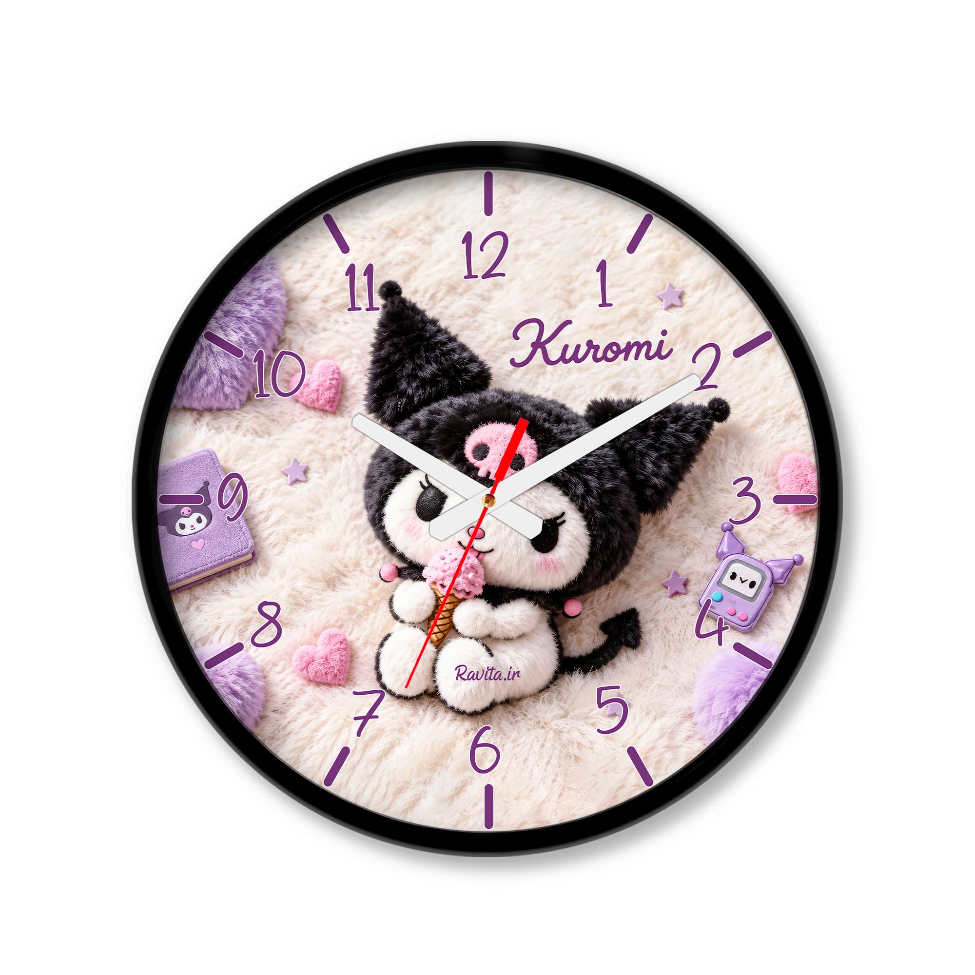 ساعت رومیزی دیواری راویتا طرح کرومی با بستنی – Kuromi with Ice Cream کد 3954