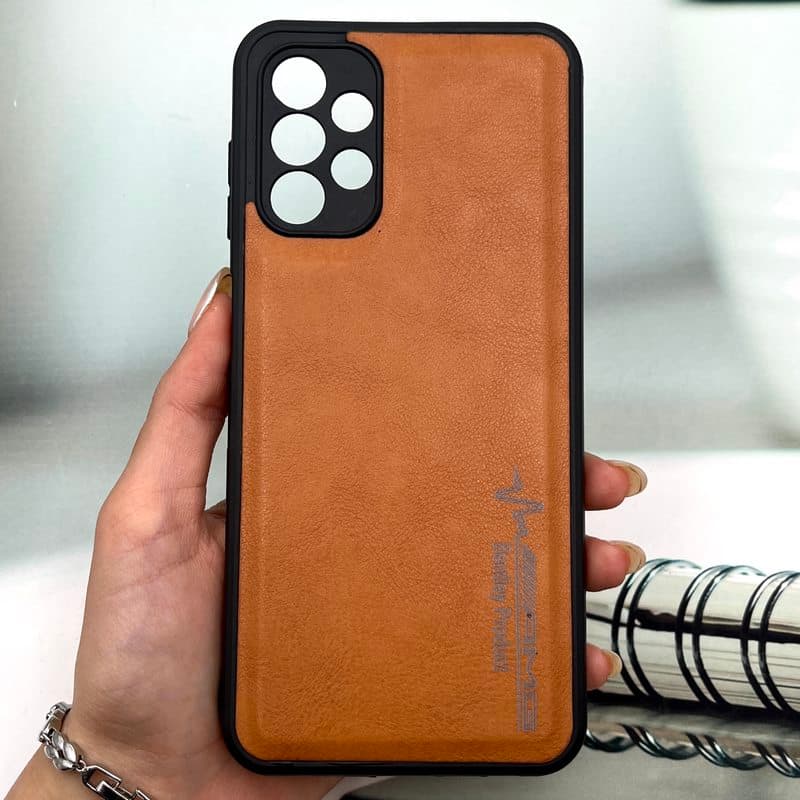 قاب گوشی Galaxy A23 سامسونگ چرمی اورجینال کیس دور سیلیکونی AMG کلاسیک محافظ لنز دار عسلی کد 937426
