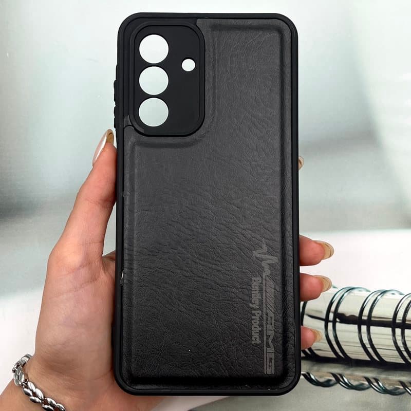 قاب گوشی Galaxy A17 سامسونگ چرمی اورجینال کیس دور سیلیکونی AMG کلاسیک محافظ لنز دار مشکی کد 870015