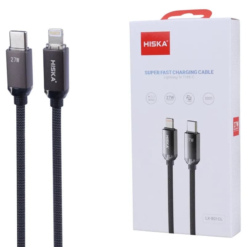 کابل تایپ سی به لایتنینگ فست شارژ 27 وات هیسکا LX-801CL طول 1 متر کد 9901 — تصویر ۲