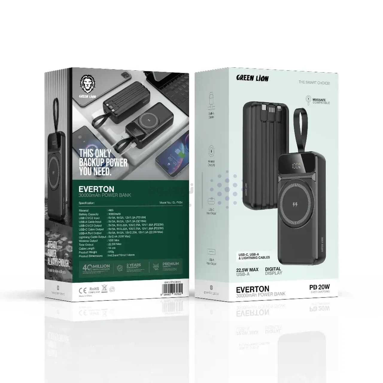 پاوربانک PD و فست شارژ Green Lion 20W 30000mAh مدل GNEVRTN30KBK – مشکی (گارانتی 6 ماهه شرکتی) — تصویر ۹