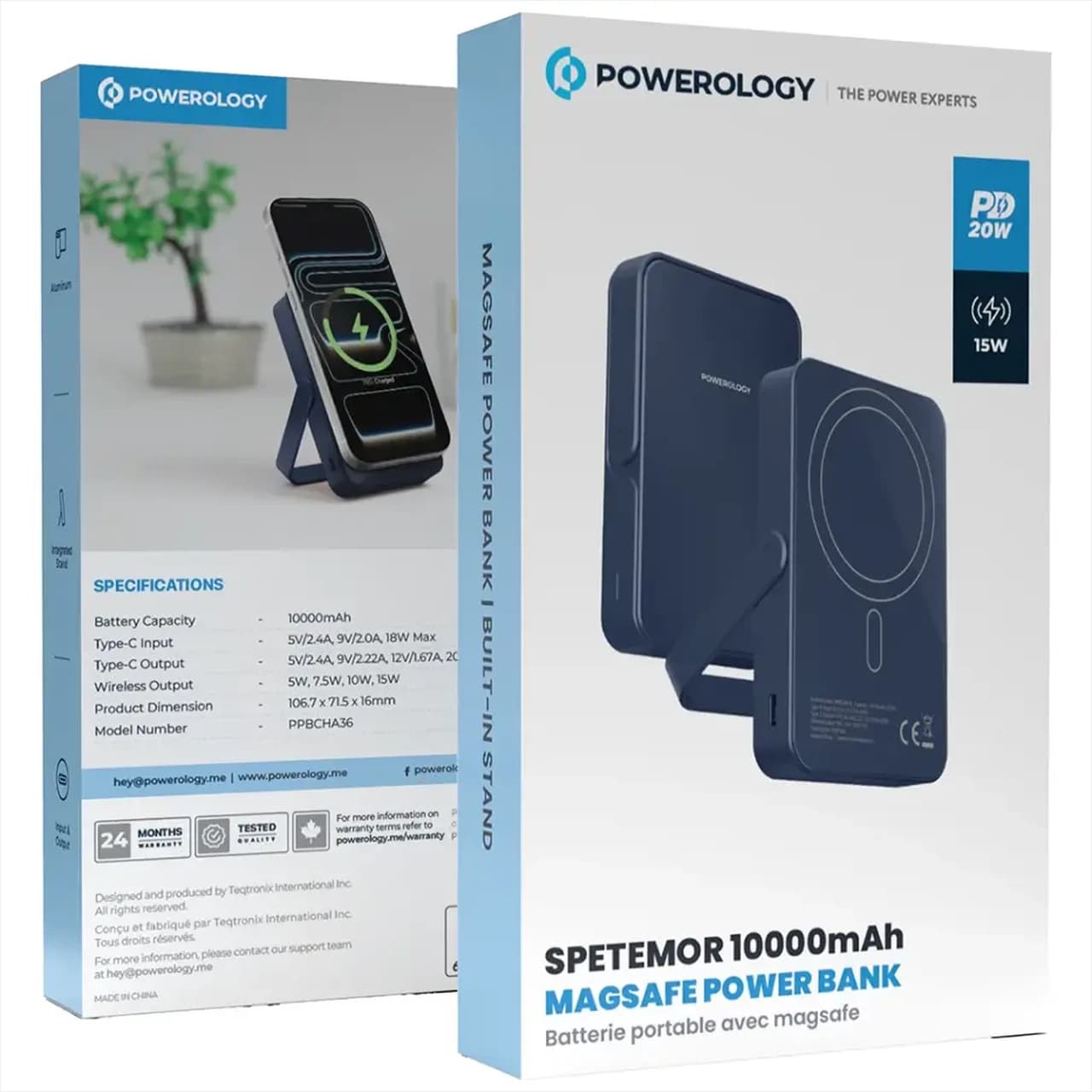 پاوربانک PD و فست شارژ Powerology 20W 10000mAh مدل Spetemor Magsafe PPBCHA36BU – آبی (گارانتی 6 ماهه شرکتی) — تصویر ۲
