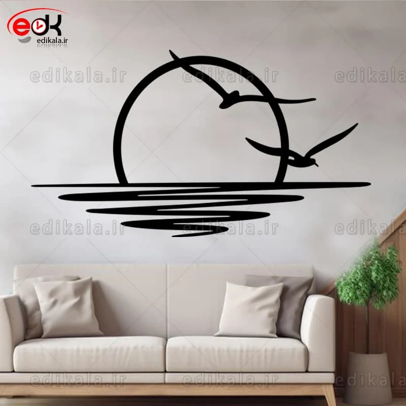 آینه دکوراتیو طرح پرنده و اقیانوس شماره 1 در پنج رنگ و ابعاد انتخابی+فایل کورل