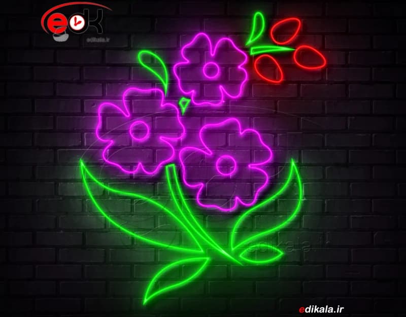 تابلو نئون طرح گل شماره 52 در ابعاد مختلف +آداپتور+ فایل لایه باز