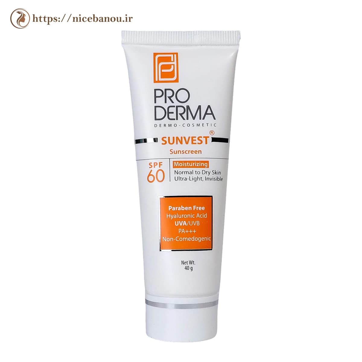 کرم ضد آفتاب و مرطوبکننده بیرنگ پرودرما Sunvest SPF60 مناسب پوست معمولی تا خشک 40 گرم — تصویر ۳