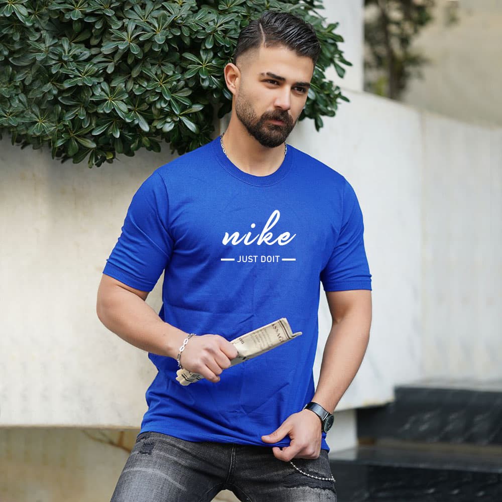 تیشرت آبی کاربنی مردانه طرح دار نایک nike اسپرت