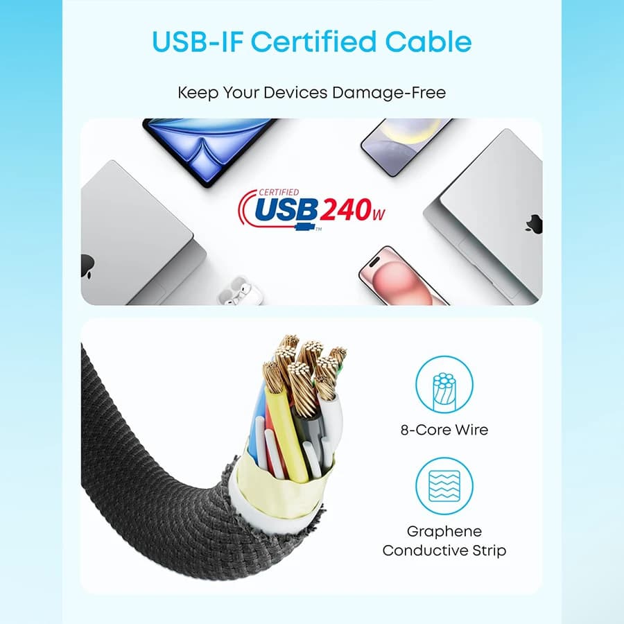 کابل شارژ USB-C به USB-C انکر Anker Zolo A8060 240W 1M White — تصویر ۴