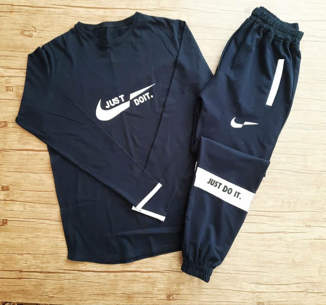 ست تيشرت آستین بلند و شلوار مردانه سرمه ای JUSTDOIT