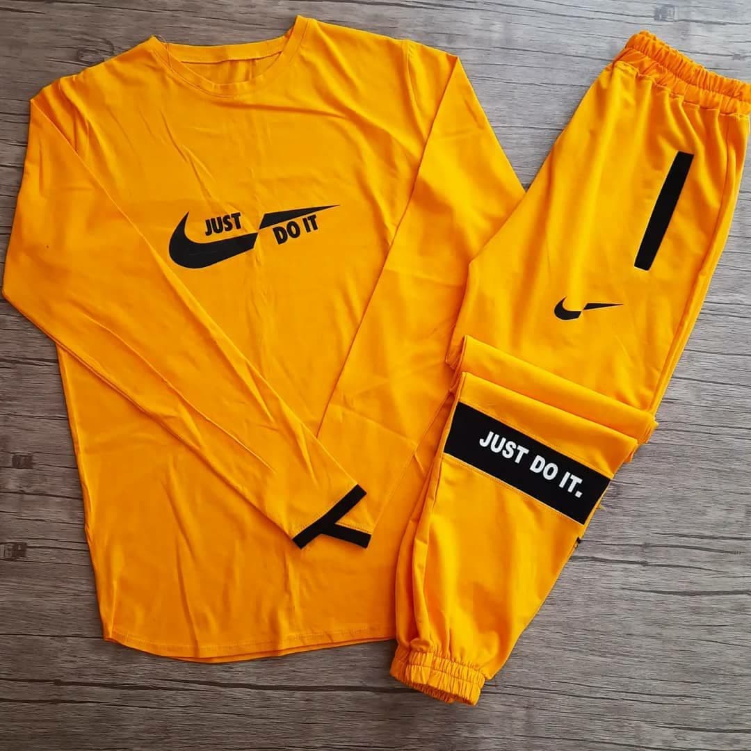 ست تيشرت آستین بلند و شلوار مردانه زرد JUSTDOIT