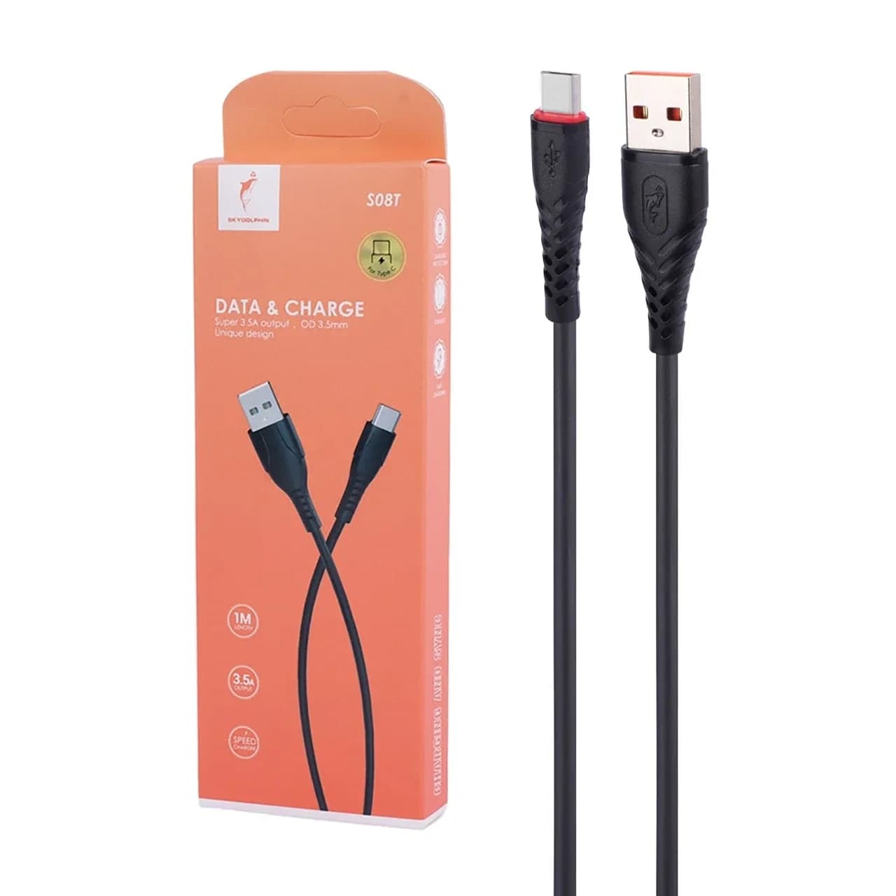 کابل شارژ فست Sky Dolphin Type-C مدل S08T – مشکی – TCO — تصویر ۲
