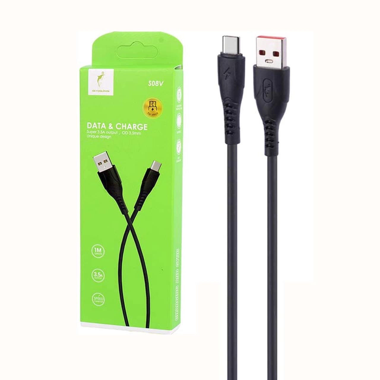 کابل شارژ فست Sky Dolphin Type-C مدل S08V – مشکی – TCO