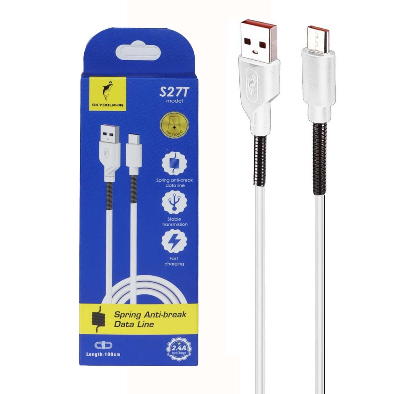 کابل شارژ فست Sky Dolphin Type-C مدل S27T – سفید – TCO