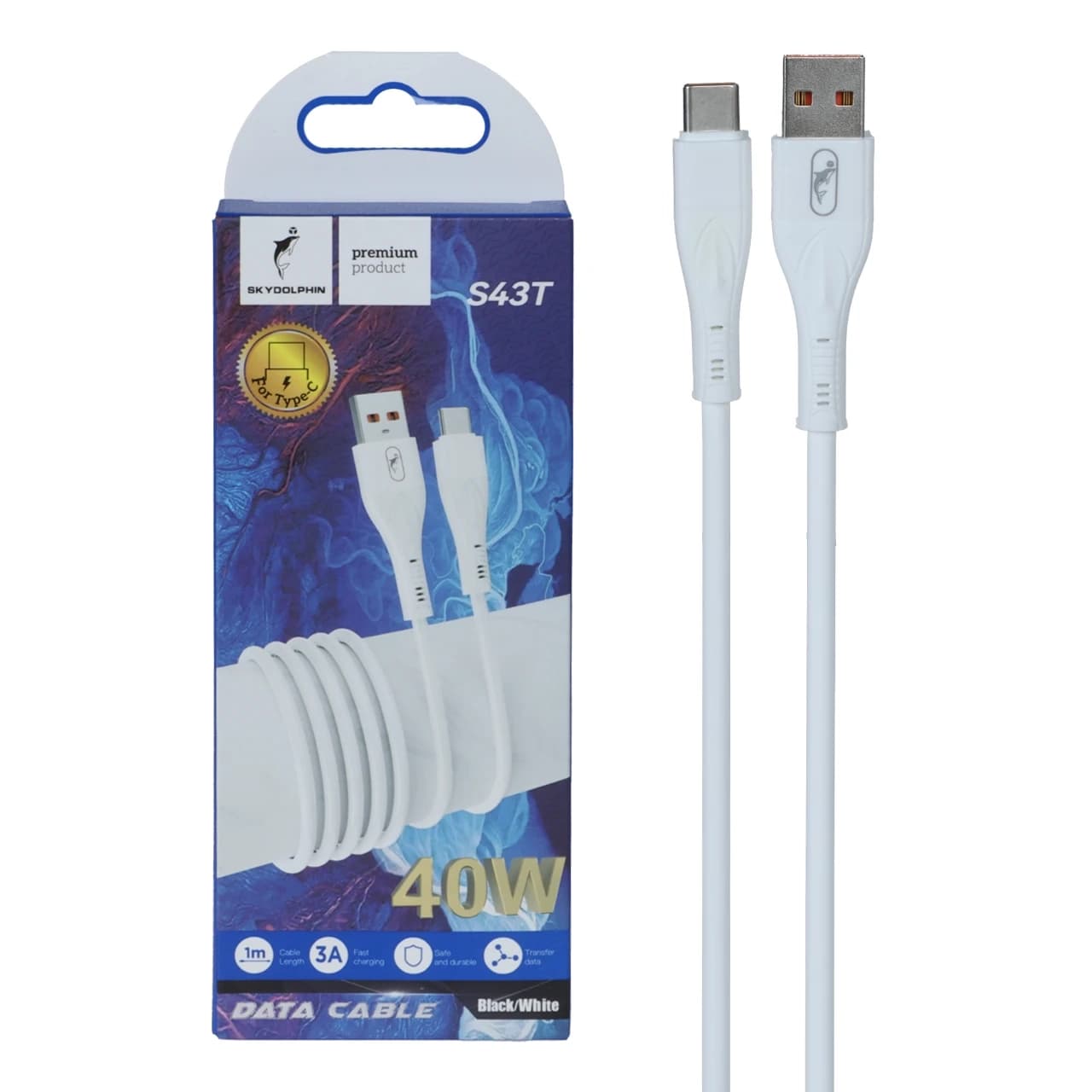 کابل شارژ فست Sky Dolphin Type-C مدل S43T – سفید – TCO
