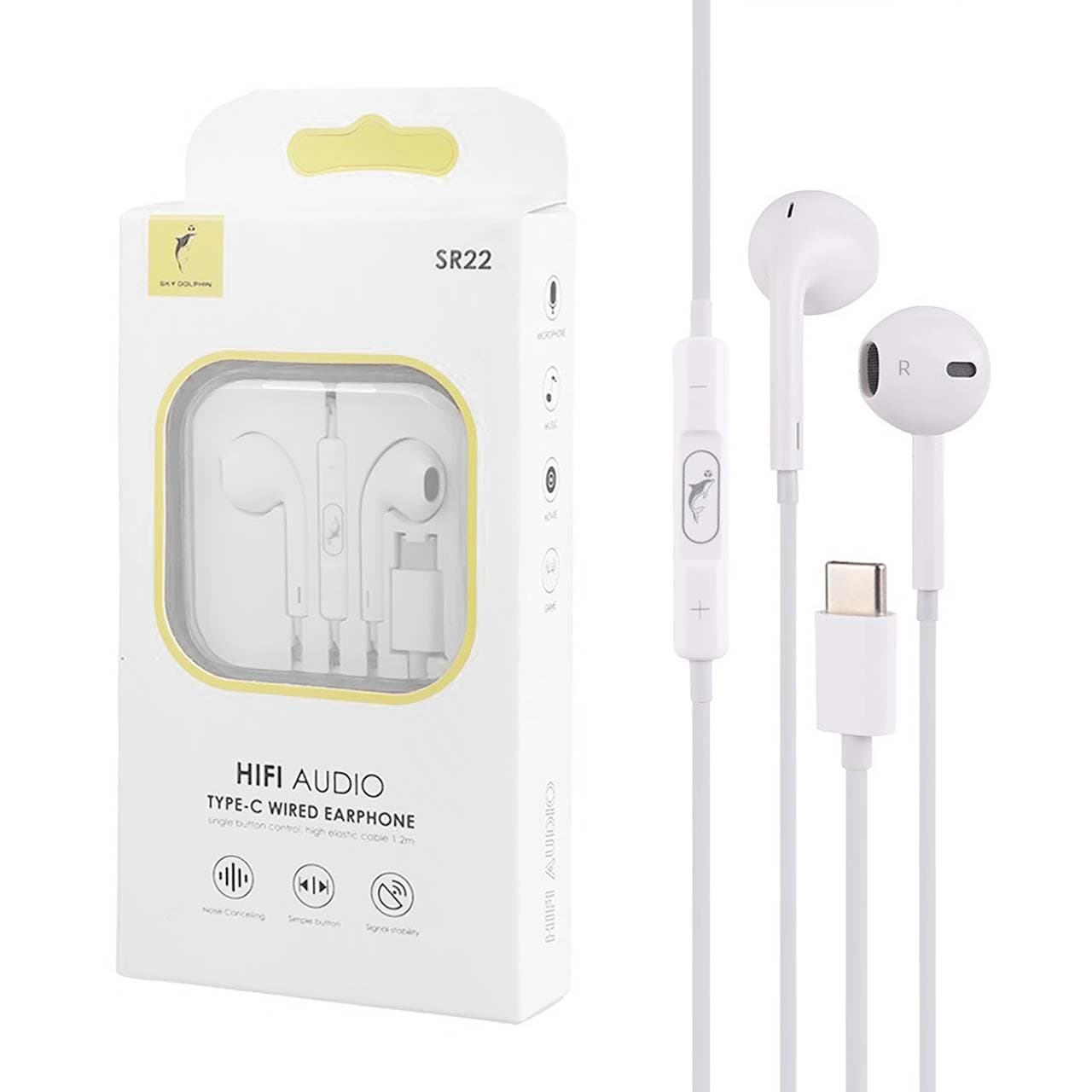 هندزفری باسیم Sky Dolphin Type-C مدل SR22 – سفید – TCO