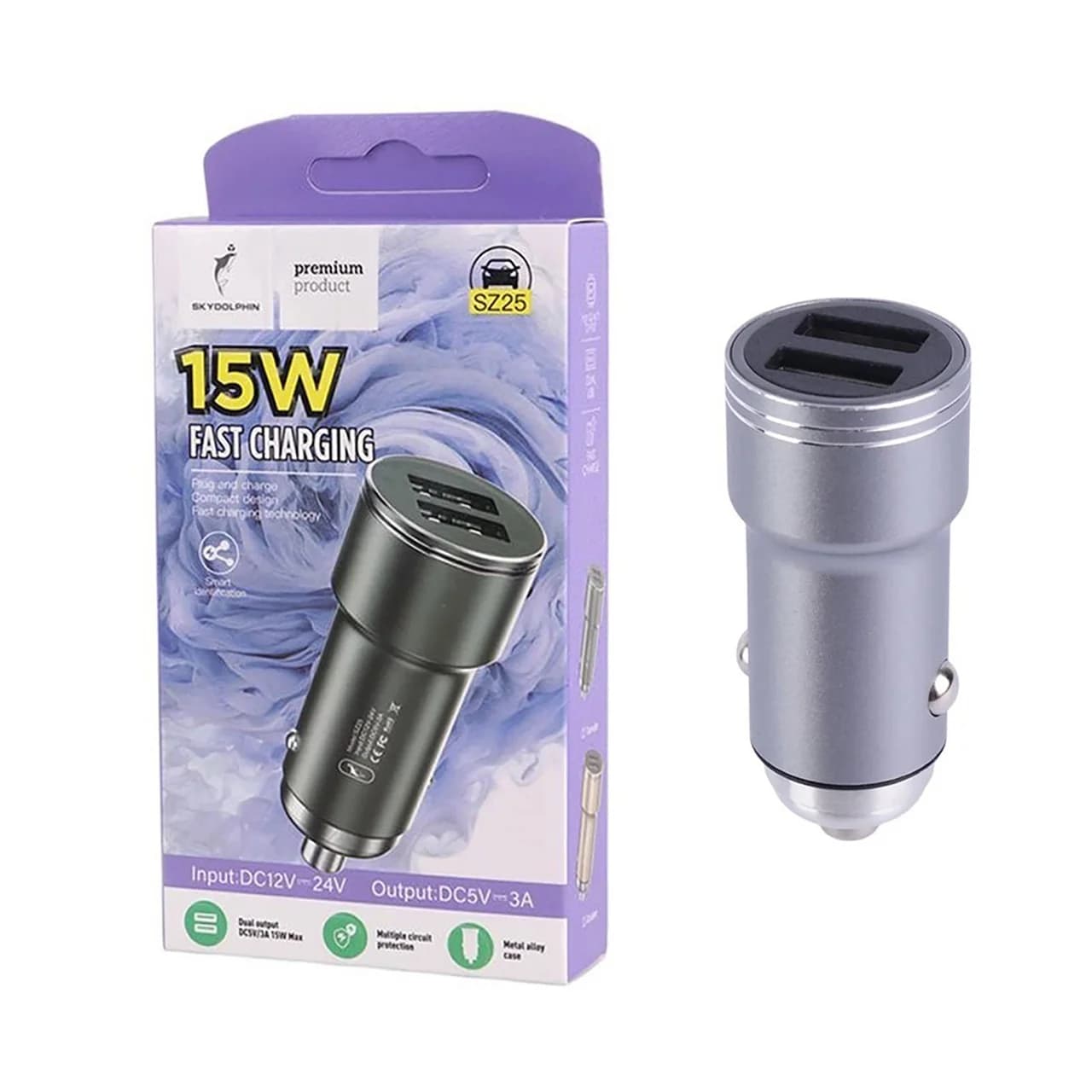 شارژر فندکی فست دو پورت Sky Dophin مدل SZ25 15W – نقره ای – TCO — تصویر ۴