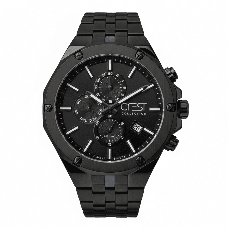 ساعت کرست مردانه 6309-5 استیل تمام مشکی dual time موتور سه حالته