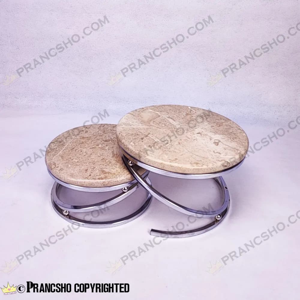 استند پذیرایی دو طبقه سنگی پایه گوشواره‌ای نقره‌ای سنگ پارادایس نسکافه‌ای — تصویر ۵