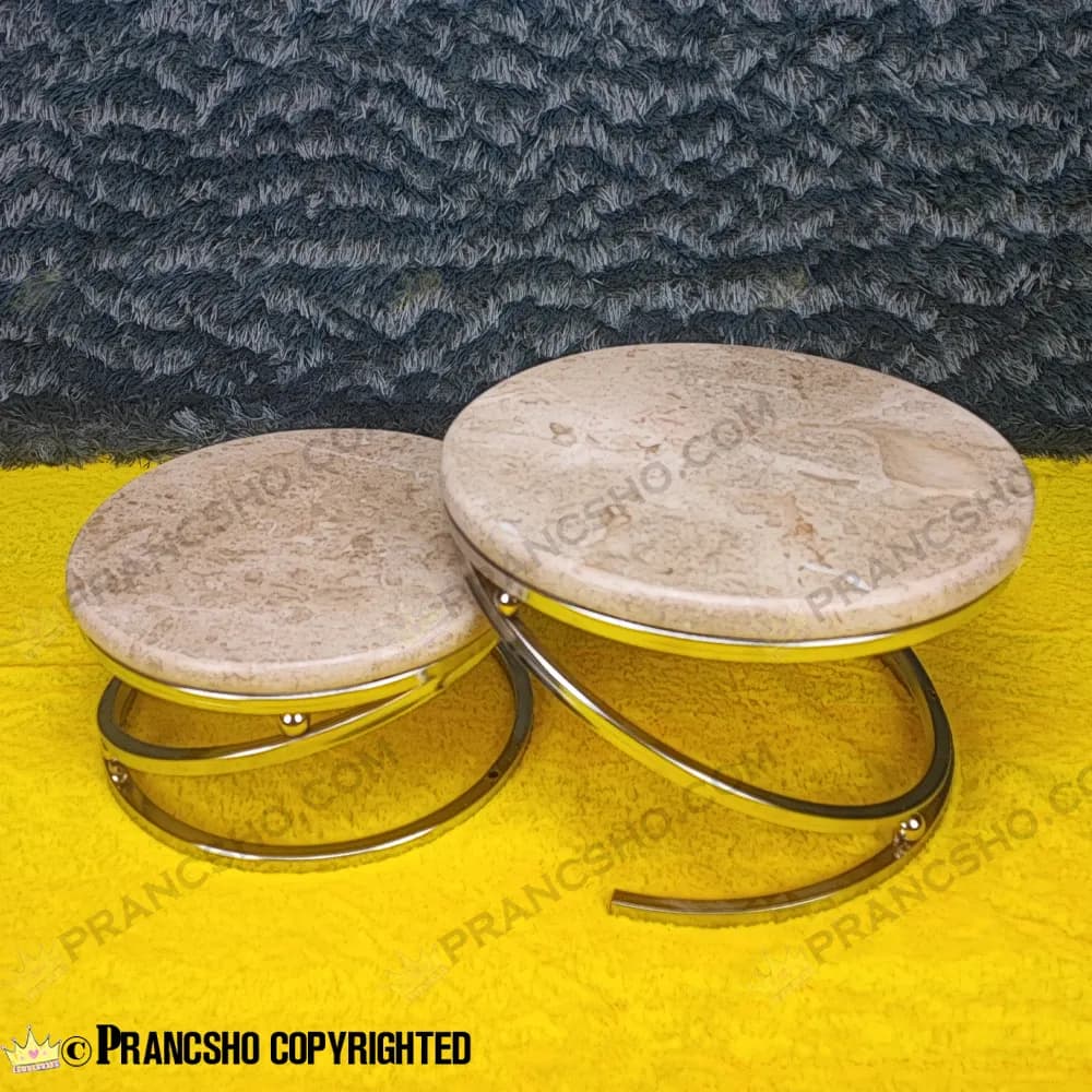 استند پذیرایی دو طبقه سنگی پایه گوشواره‌ای نقره‌ای سنگ پارادایس نسکافه‌ای — تصویر ۶
