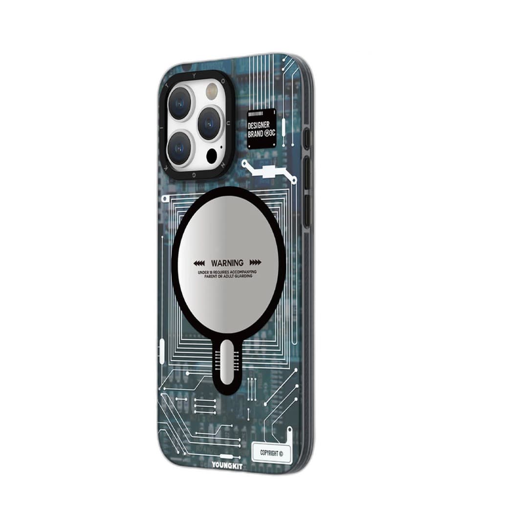 قاب محافظ مگ سیف آیفون ۱۶ پرو مکس یانگ کیت YoungKit مدل Futuristic Blue Circuit Board — تصویر ۲