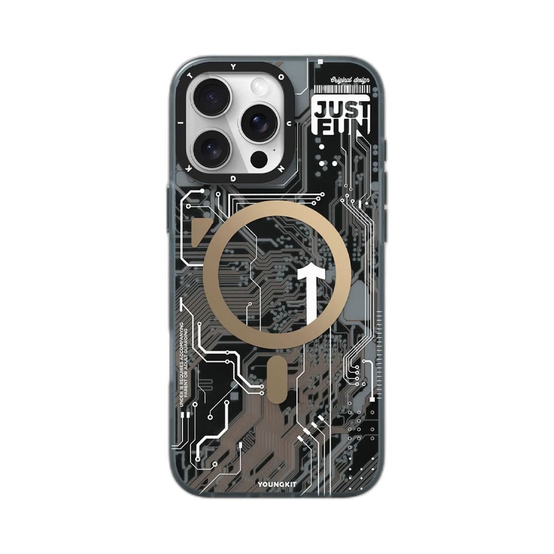 قاب محافظ مگ سیف آیفون ۱۶ پرو مکس یانگ کیت YoungKit مدل Futuristic Blue Circuit Board — تصویر ۴