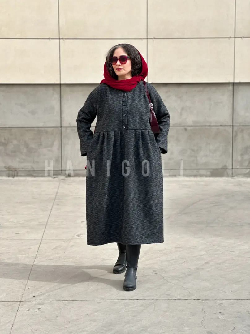 مانتو بلند دخترانه و زنانه مدل هانا | جلو بسته عروسکی چین‌دار | جنس فوتر کوبیده | مناسب شیردهی | فری سایز