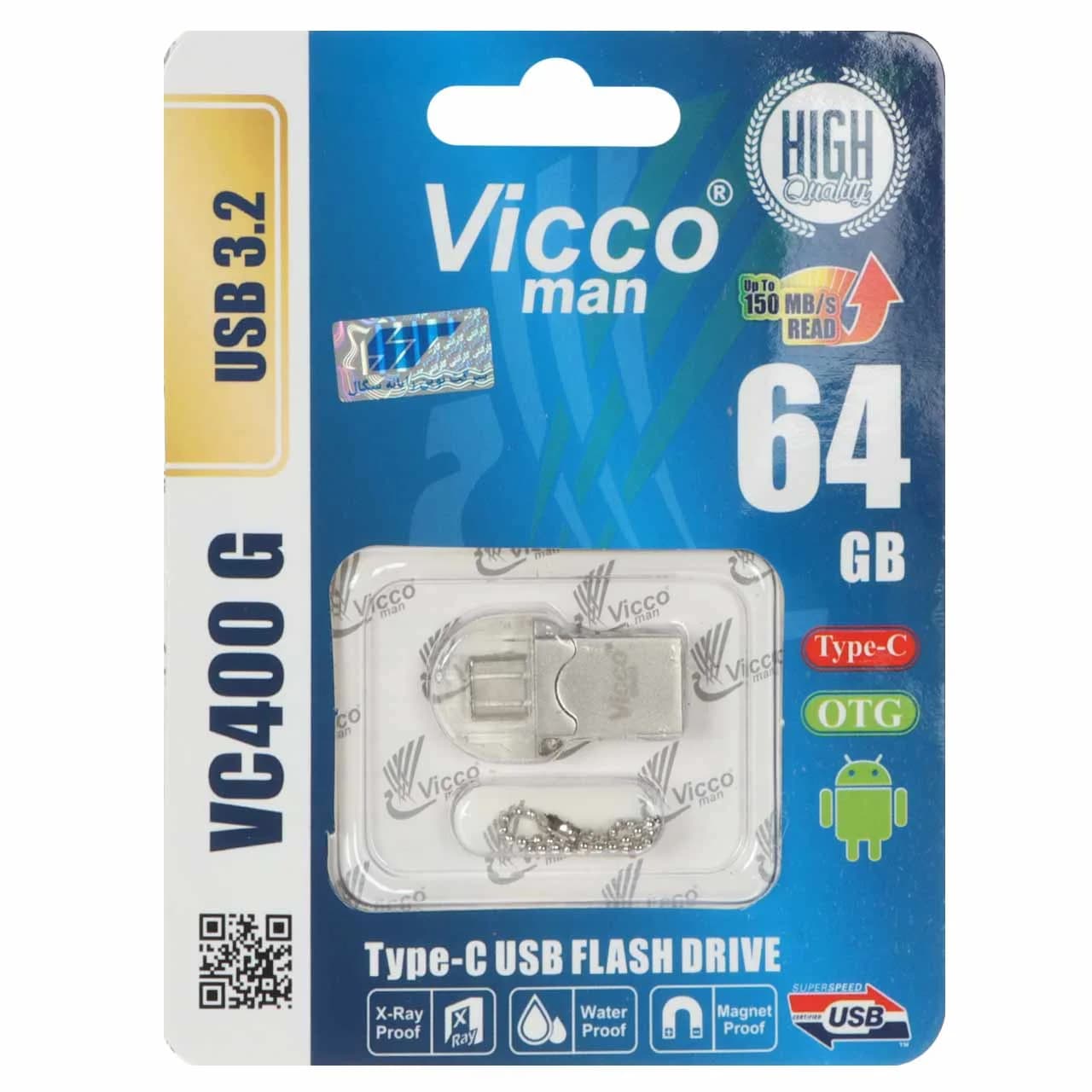 نقره ای Vicco man VC400 USB3.2 Type-c OTG Flash Memory – 64GB