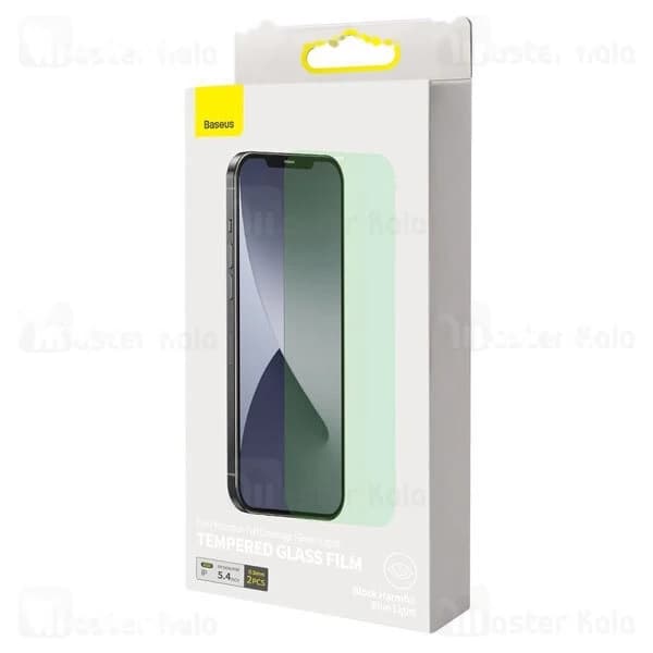 پک 2 تایی محافظ صفحه شیشه ای ضد اشعه بیسوس Baseus SGAPIPH54N-LP02 Apple iPhone 12 Mini Green Glass — تصویر ۳