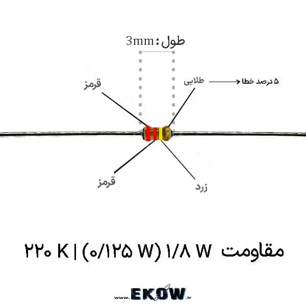مقاومت 1/8 وات 220 کیلو اهم ( 1/8W 220K ) پک 100 عددی