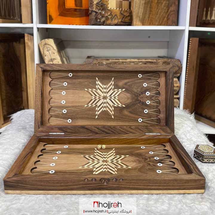 تخته نرد چوبی منبت کاری گل و بوته شطرنج دار کد TNS586 — تصویر ۴