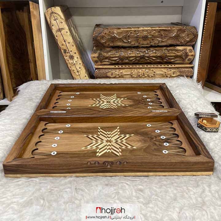 تخته نرد چوبی منبت کاری گل و بوته شطرنج دار کد TNS586 — تصویر ۳