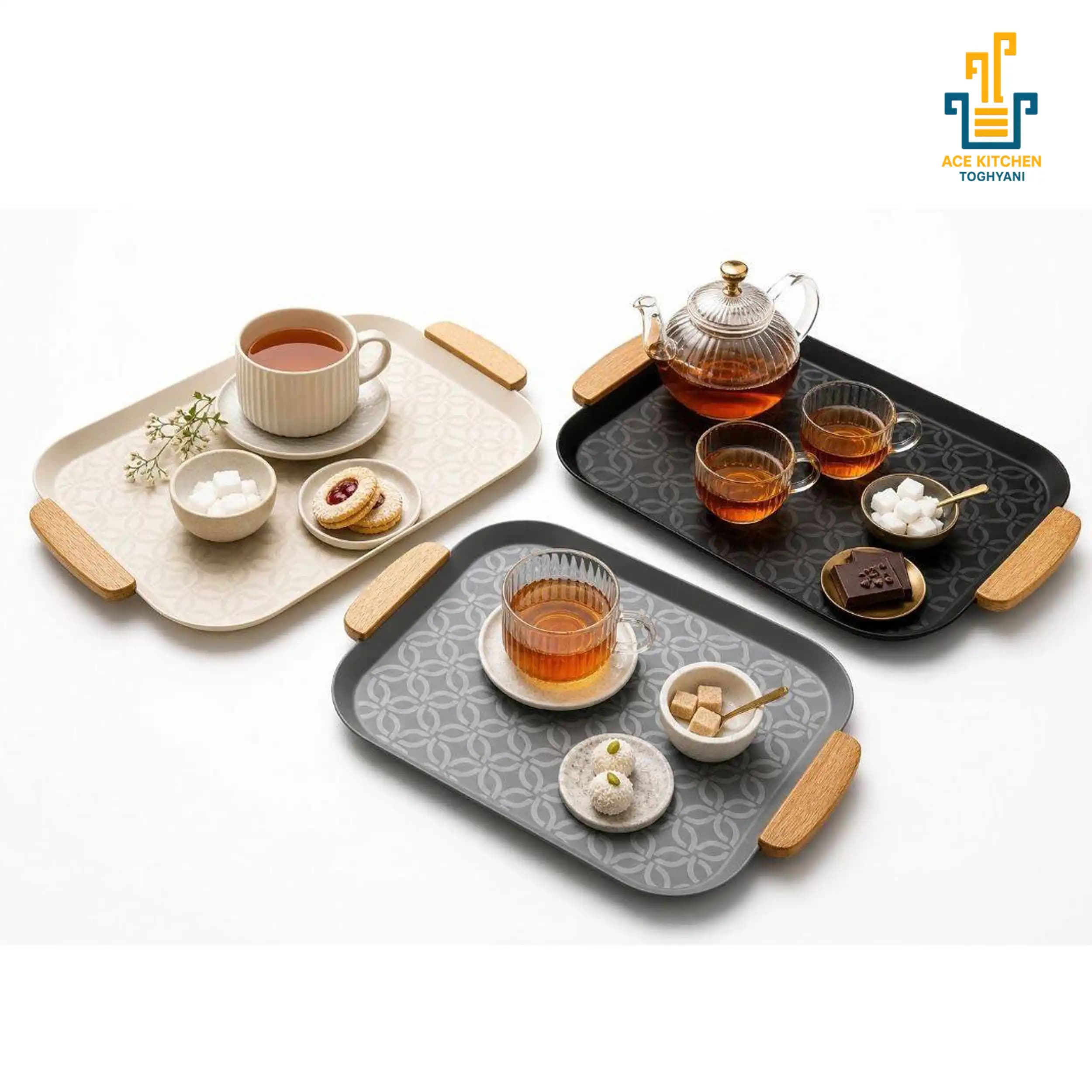 سینی فلزی دسته چوبی کوچیک