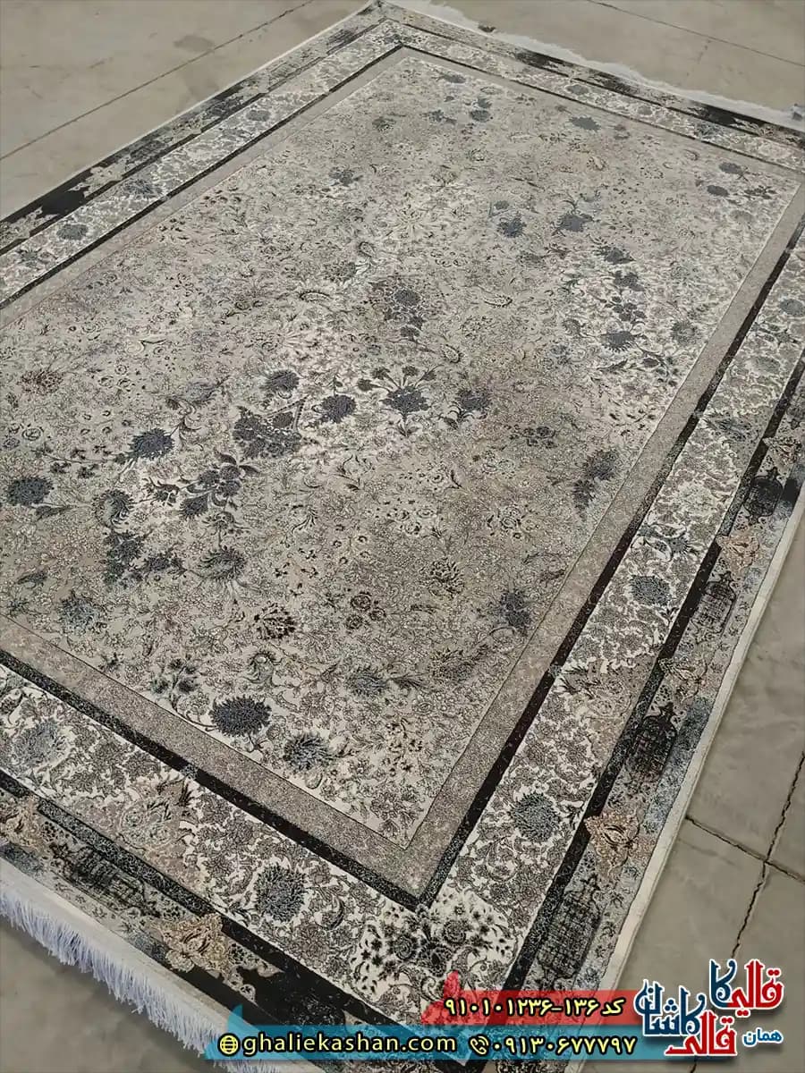 فرش وینتیج 1200 شانه طرح افشان گلبهار رنگ کرم بژ کاشان — تصویر ۲
