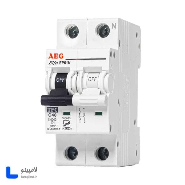 کلید مینیاتوری دو پل 25 آمپر توس فیوز AEG-6KA-C25