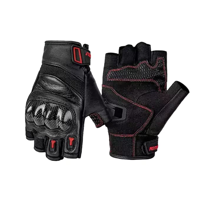 دستکش نیمه چرمی پروتکشن دار موتو ولف مدل BLACK RED